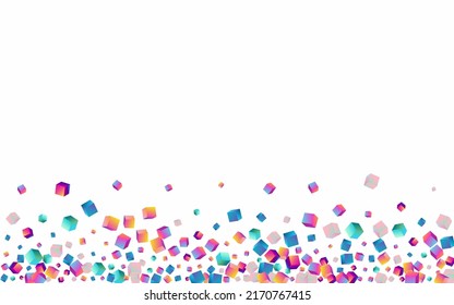 Rainbow Polygon Vector White Background. Multicolored Abstract Element Wallpaper. Structure Confetti Cover. Iridescent Block Perspective Presentation.