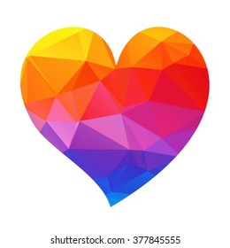 Rainbow polygonal heart isolated on a white background.