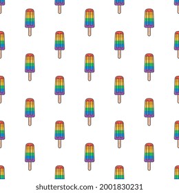 Rainbow Popsicle Seamless Pattern On A White Background. Ice Cream Theme Vector Illustration