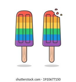 Rainbow Popsicle Vector Icon Illustration. Sweet Rainbow Ice Cream Flat Icon