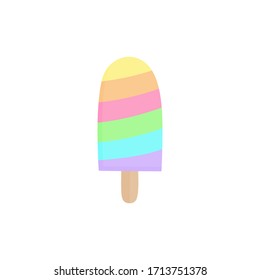 Rainbow popsicle vector illustration. Ice lolly with fruit flavor on stick. Summer sweet frozen dessert. Isolated.