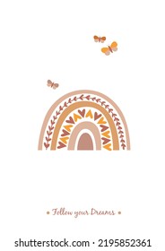 Afiche arcoiris, afiche de dibujo del arco iris simple, sigue tus sueños, 