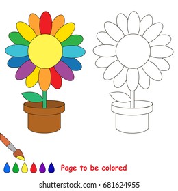 Rainbow Pot Flower to be colored, the coloring book for preschool kids with easy educational gaming level.