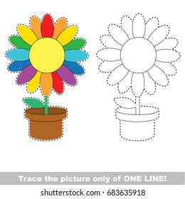 Rainbow Pot Flower to be traced only of one line, the tracing educational game to preschool kids with easy game level, the colorful and colorless version.