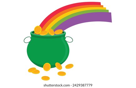 Regenbogen Topf Grüne Münze Goldenes Geld Reichtum Reiches buntes Dikut Objekt Weißer Hintergrund Heiliger Patrick Tag 17 Siebzehn Tage Datum Glücksklee Feier Irischer Leprechaun Irland Symbol Dekoration Marsch