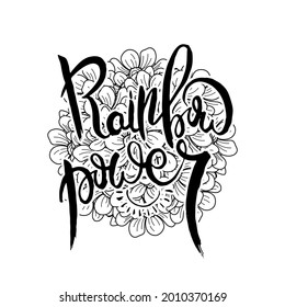 Rainbow Power. Hand lettering grunge card with flower background. Handcrafted doodle letters in retro style. Hand-drawn vintage vector typography illustration
