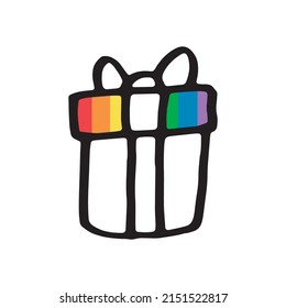 Rainbow present. LGBT month. Hand-drawn doodle. Vector illustration
