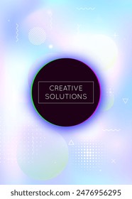 Presentación Arco Iris. Puntos de moda. Fondo holográfico. Diseño de luz púrpura. Fluido digital. Composición Multicolor Redonda. Folleto sencillo. Concepto técnico. Presentación de Violet Rainbow