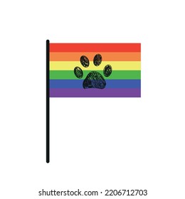 Rainbow pride flag lgbt with black paw print