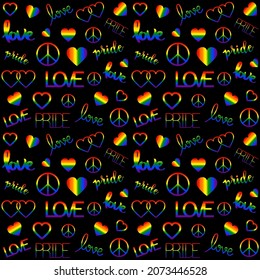 Rainbow pride flag with LGBT symbol. Seamless background.