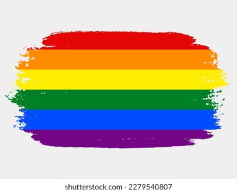 Rainbow Pride Flag painted with brush on white background. LGBT rights concept. Modern pride parades poster. Vector illustration