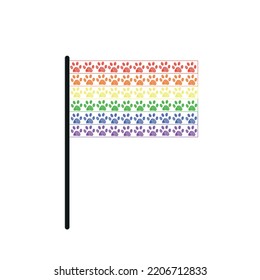 Rainbow pride flag with paw prints vector background