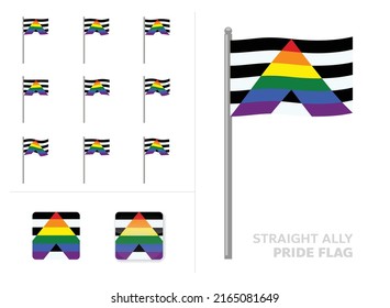 Rainbow Pride Flag Straight Ally Waving Animation App Icon Vector
