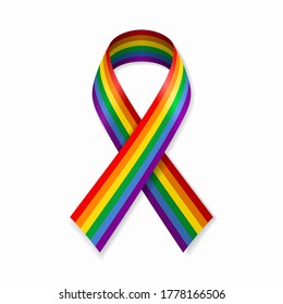 Rainbow pride flag stripe ribbon on white background. Vector illustration.