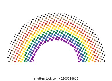 Rainbow Pride Flag Symbol With Black And Brown Stripes. Halftone Style. Vector Illustration