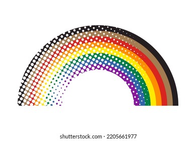 Rainbow Pride Flag Symbol With Black And Brown Stripes. Halftone Style. Vector Illustration