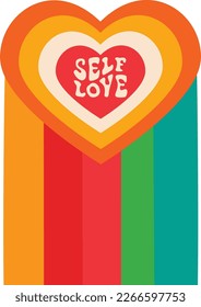 El orgullo arcoiris se ama a sí mismo. Corazón de los años 70-90 en el fondo blanco aislado. 
