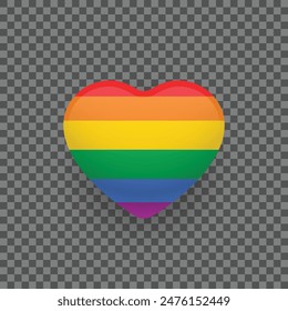 Rainbow Pride Heart Shaped Flag Design Isolated on Transparent Background. Vector Illustration.