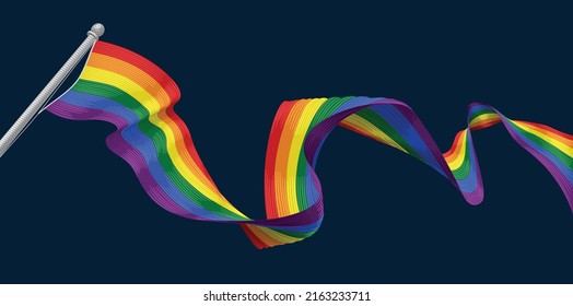 A rainbow Pride or Peace flag in a woodcut retro vintage style