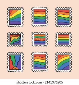 Rainbow Pride Stamp Style Collection. Vintage Pride Month Illustration