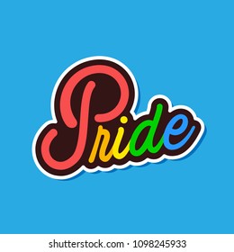 Rainbow Pride Text Is On Blue Background Vector Image
