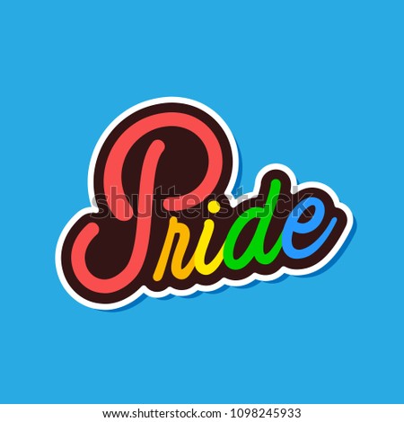 Rainbow Pride Text Is On Blue Background Vector Image
