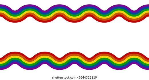 Rainbow Pride Wave Line Frame on White Background. LGBTQ Symbol Template. Vector Illustration
