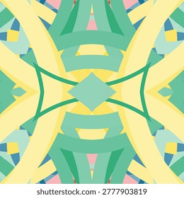 Rainbow primary coast symmetric decorative pattern in ocean blue, emerald, sun yellow, coral red
