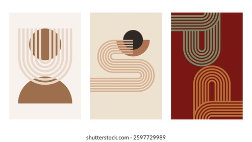 Rainbow print boho minimalist printable wall art. Geometric line rainbow wall art background
