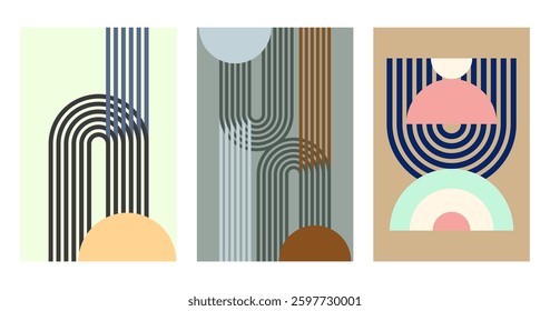 Rainbow print boho minimalist printable wall art. Geometric line rainbow wall art background