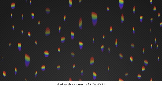 Rainbow prism flare transparent seamless bg. Dispersion and refraction of sunlight. Colorful blurred spectrum gradient pattern. Abstract bokeh vector illustration