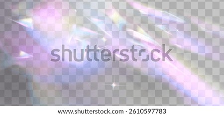 Rainbow prism lens flare light effect - transparent shining sparkles, gleaming glare glowing streaks overlays. Iridescent holographic radiance luminescence, bright vivid vibrant vector design element
