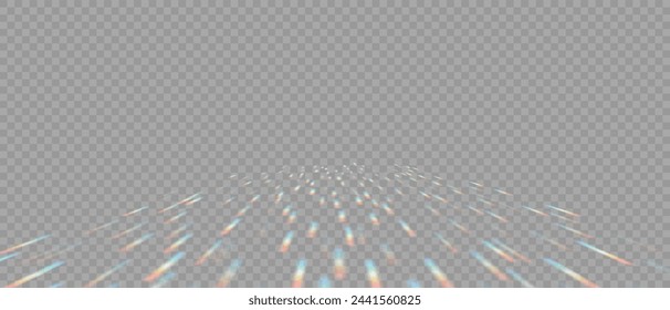 Rainbow Prism Light Effect. Crystal Flare Leak Shadow Overlay on transparent Backdrop. Optical rainbow lights, glare, leak, streak overlay. Vector colorful vector lenses and light flares.