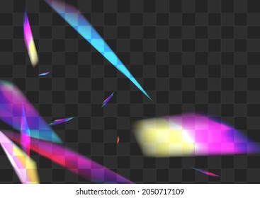 Rainbow Prism Vector Transparent Background. Holographic Glints Isolated Poster. Iridescent Sparkle Cool Design. Holo Abstract Confetti Border.