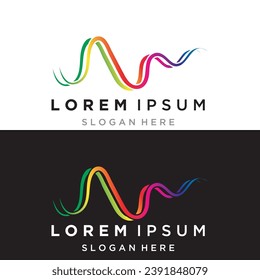 Diseño de icono vectorial de la línea de sonido de la línea de impulsos del arco iris 