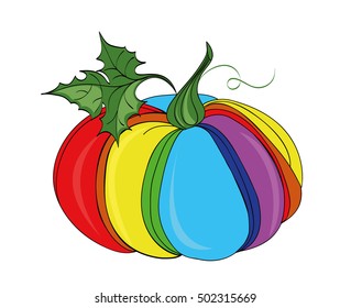  Rainbow Pumpkin . Vector illustration on white background