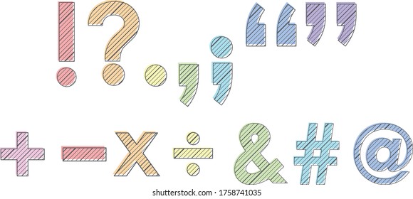 Rainbow Punctuation with Line Pattern Inside Letters