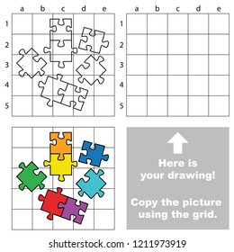 Rainbow puzzle elements, the educational game with simple game level. Copy the picture.