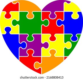 Rainbow puzzle heart. Pride flag. Symbol of the LGBT community. Lesbian, gay and transgender. Gender identity.