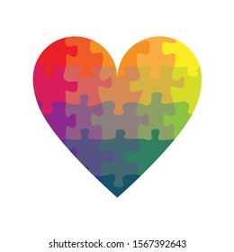 rainbow puzzles are stacked in the shape of a heart. vector illustration. EPS 10.