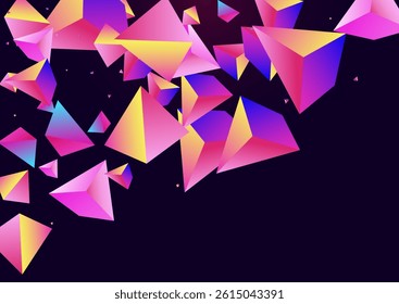 Rainbow Pyramid Vector Dark Violet Background. Magical Flying Jewel Flyer. Bright Graphic Shards Presentation. Cosmic Tetrahedron Technology Pattern.