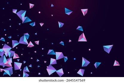 Rainbow Pyramid Vector Dark Violet Background. Bright Dynamic Elements Certificate. Cosmic Creative Stone Card. Holographic Jewel Scattered Layout.