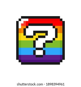 Rainbow question mark pixel box icon. Clipart image isolated on white background.