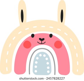 Rainbow With Rabbit Face Vector Illustration