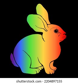 Rainbow rabbit. Vector graphic illustration for LGBTQ New Year 2023.