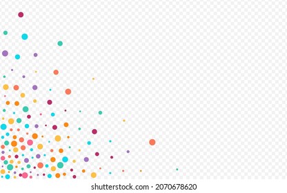 Rainbow Rain Abstract Vector Transparent Background. Celebration Dust Postcard. Decoration Dot Background. Multicolored Polka Transparent Texture.