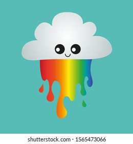  RAINBOW RAIN clouds on gray background. Cute cloud poster design for baby room decor, kids cloth decoration.