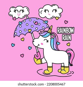 RAINBOW RAIN COLORED HEARTS UNICORN