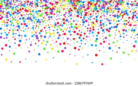 Rainbow Rain Flying Invitation. Flying Splash Invitation. Celebrate Invitation. White Round Celebrate Card. Rain Effect Background.
