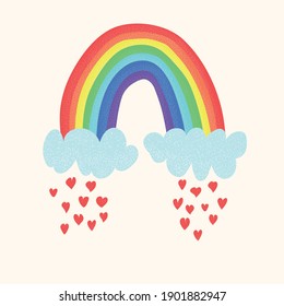 A rainbow with a rain of hearts.A rainbow with a rain of hearts.The symbol of the LGBT. Vector illustration for valentine's day.
